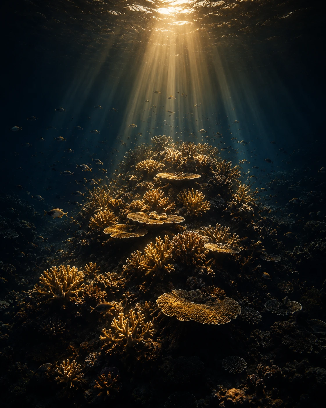 A dramatic gold-lit coral reef, symbolising spectacle, emotional intensity and the pull of the big-stage effect.