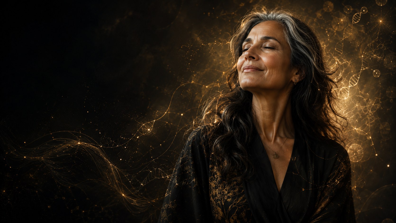 Midlife woman looking calm, relieved and renewed