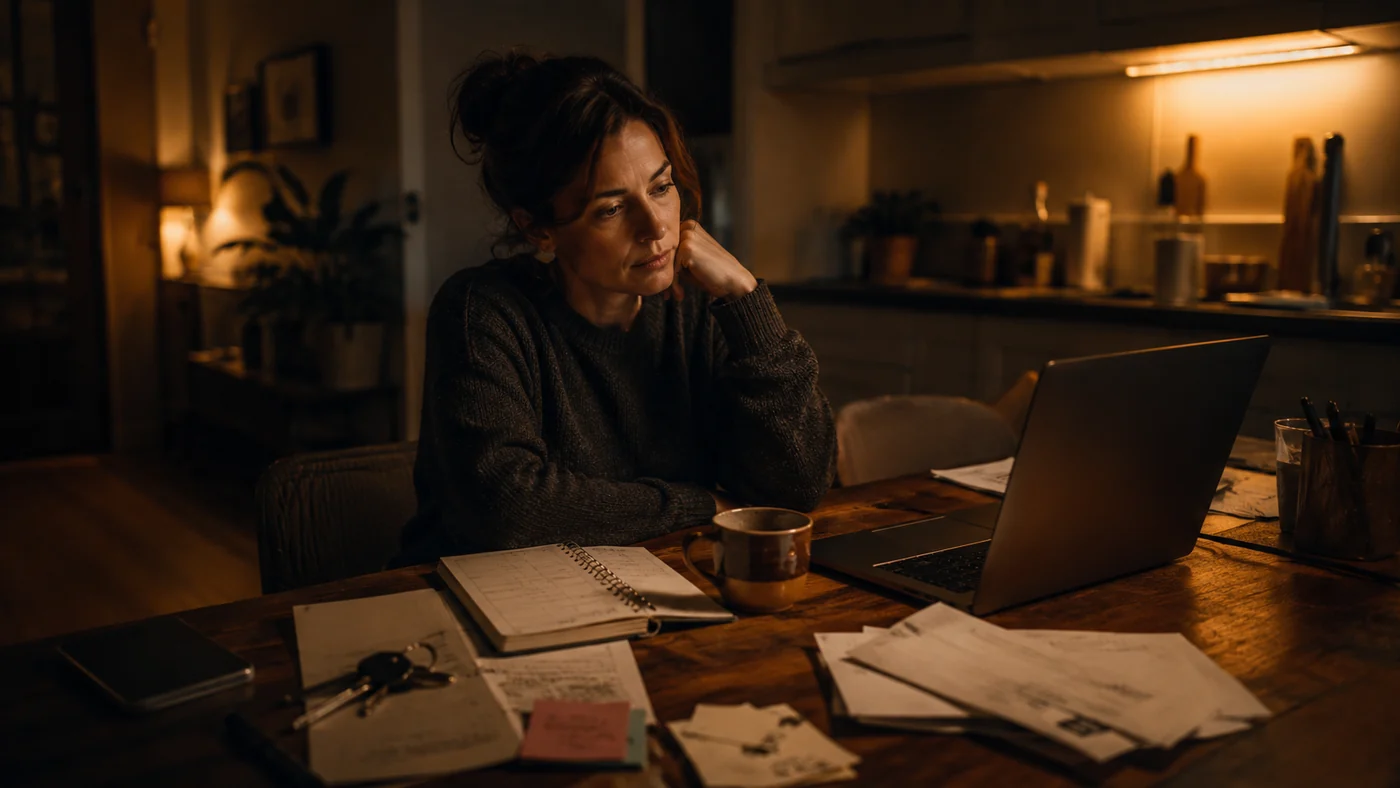 A person at a kitchen table facing tasks that are difficult to begin