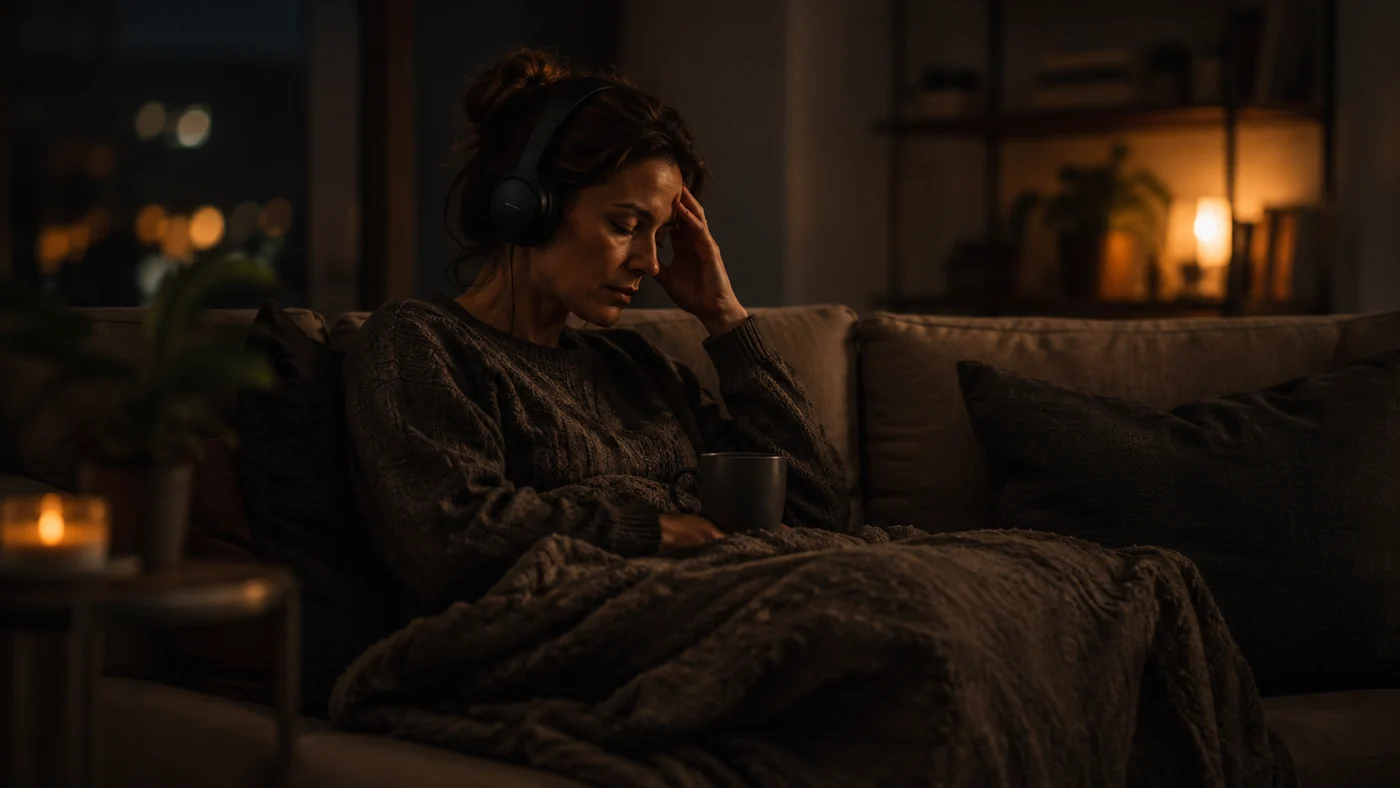 A person recovering quietly after overload in a low sensory environment