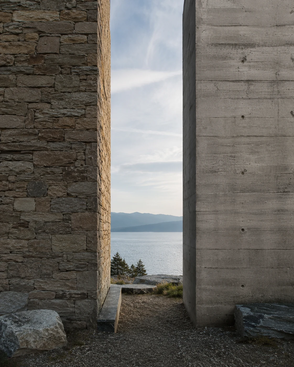 Stone opening towards open landscape representing liberation from old conditions