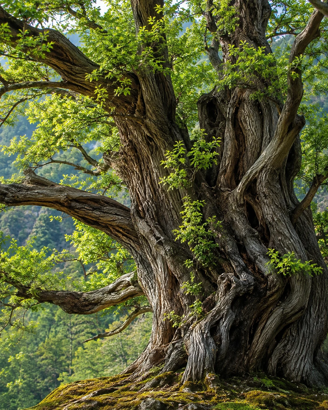 Ancient healthy tree with vigorous new growth representing Ageless
