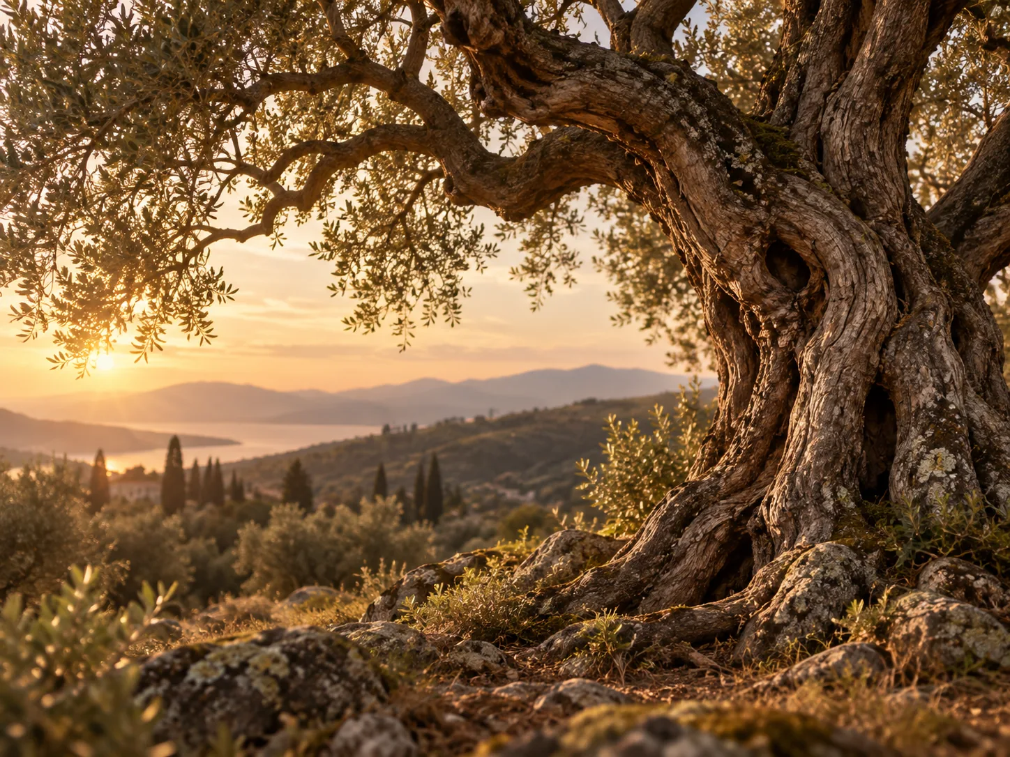 Ancient olive tree in evening light