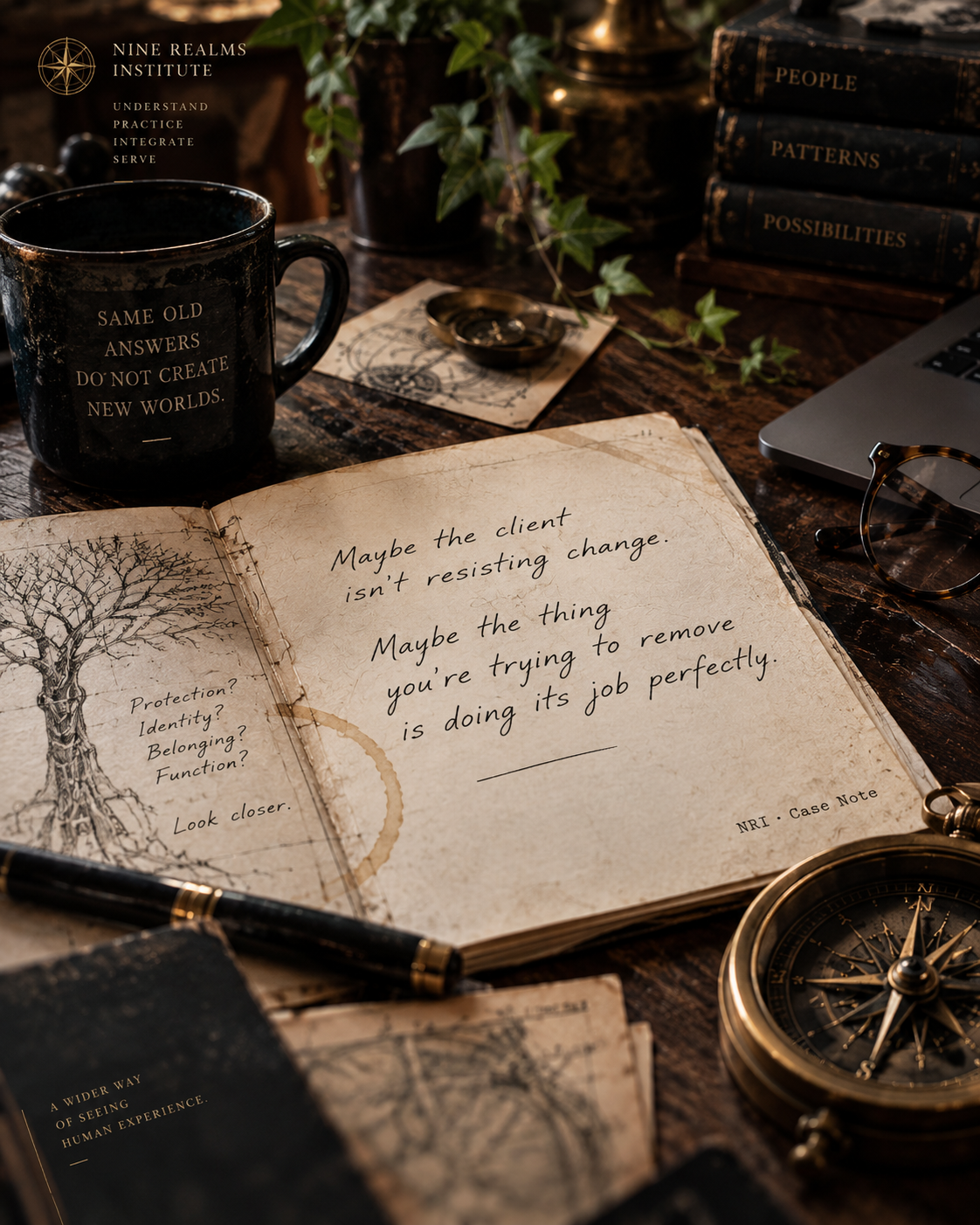 Working notes and writing materials from the Nine Realms Institute